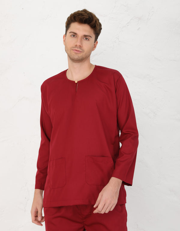 BAJU MELAYU PESAK MEGAT R/FIT (MAROON)